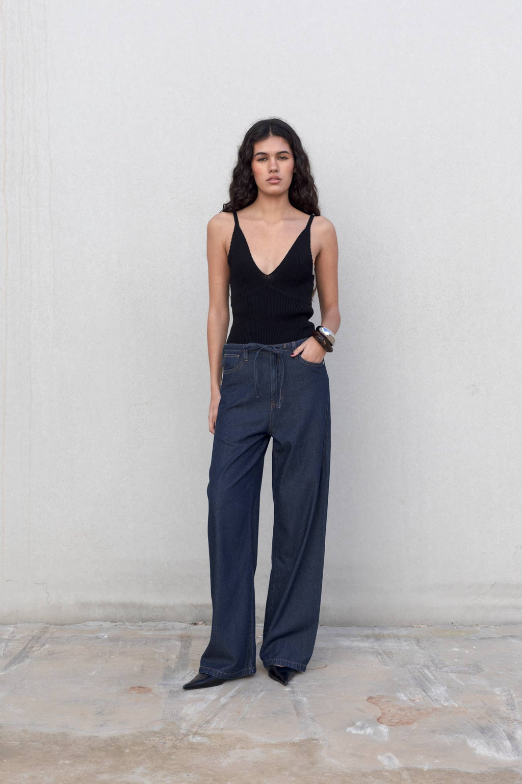 FLUID TROUSERS WITH DENIM EFFECT