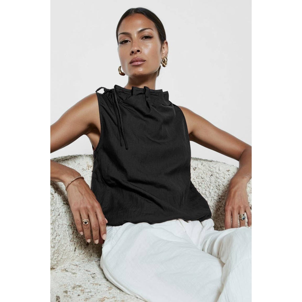 Cinched Mock Neck Sleeveless Top