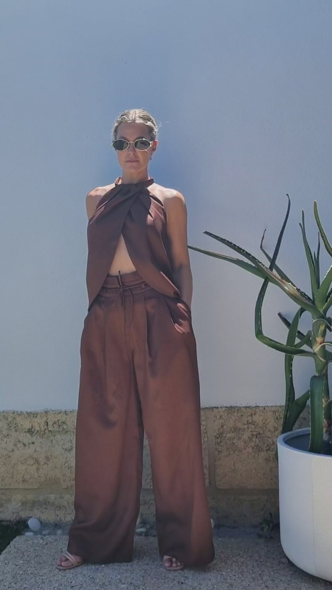 Linen Detail Neckline Sleeveless Top